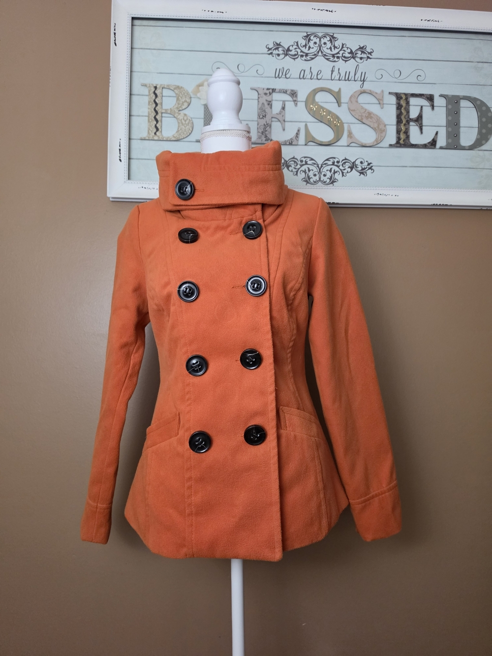 Dollhouse Orange Double-Breasted Peacoat